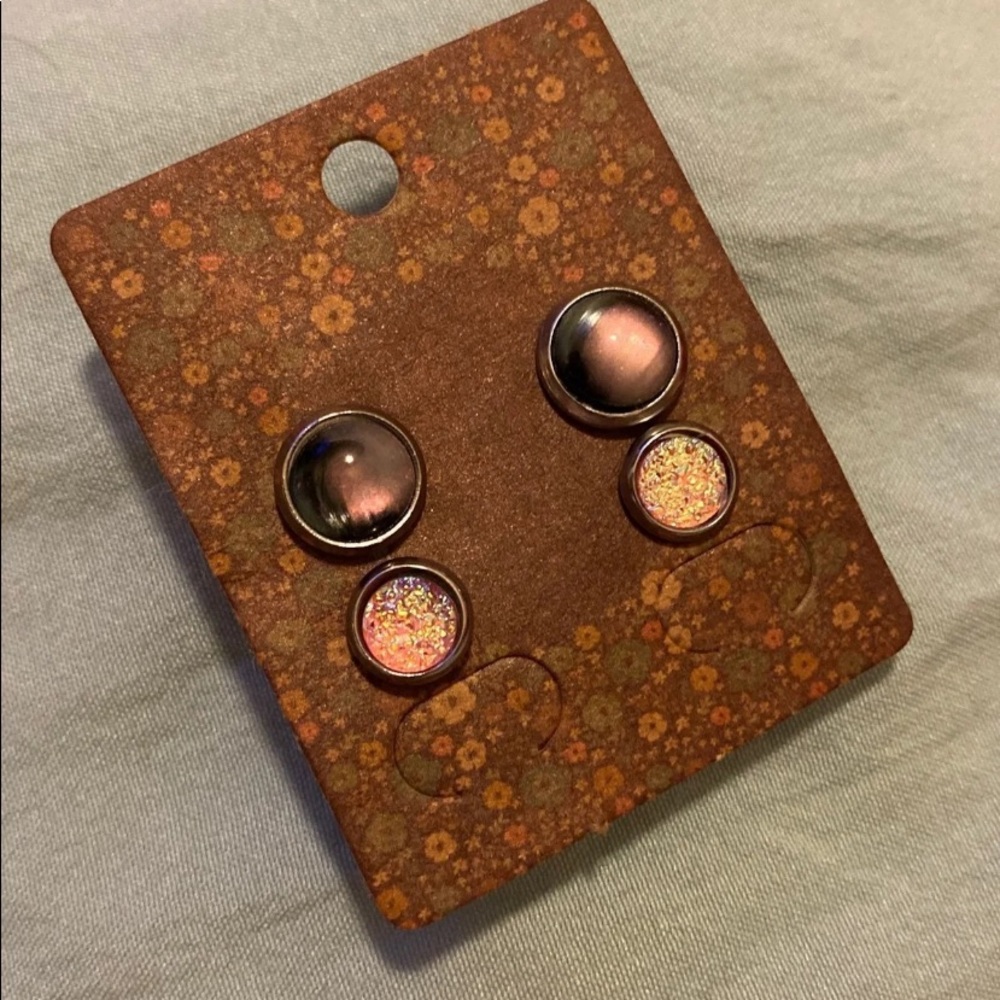 NEW Faux Druzy Moonlight Stud Earrings Set